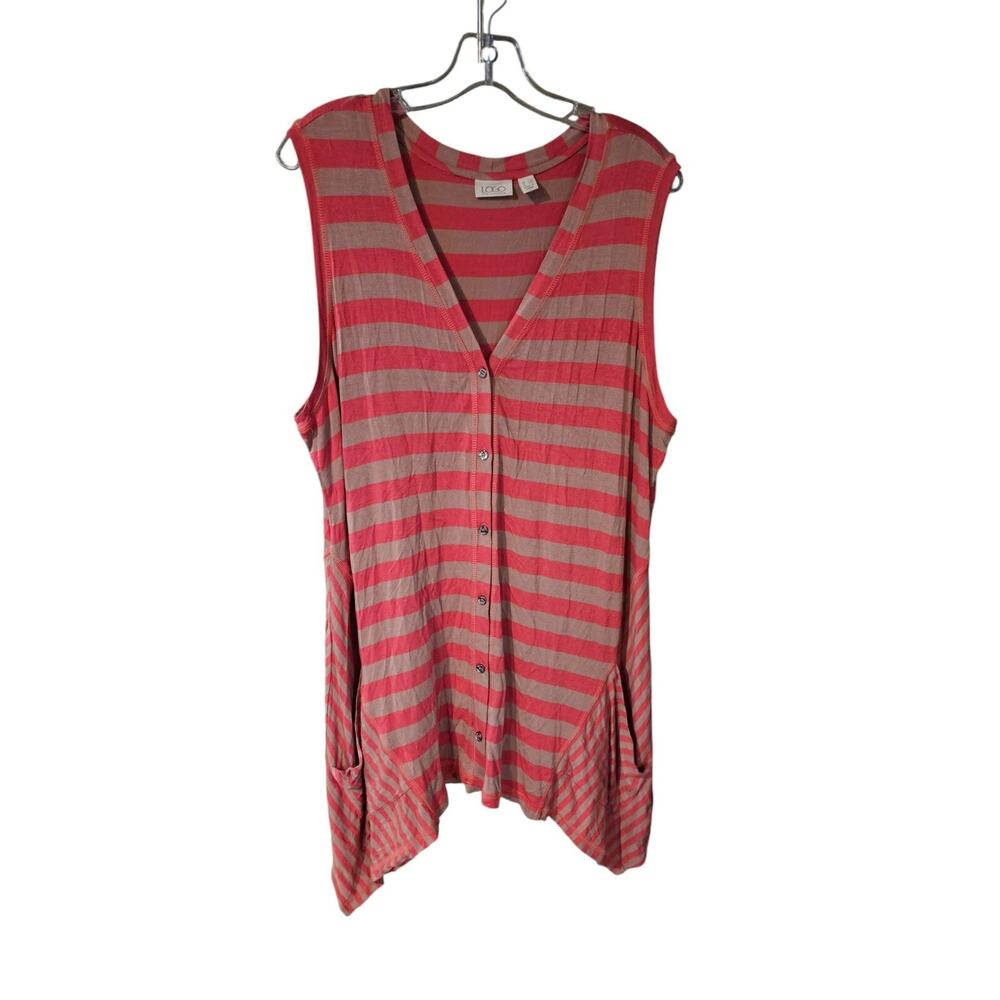 LOGO Lori Goldstein Button Front Striped Vest W/ Asymmetric Hem Sz 2XL Lagenlook